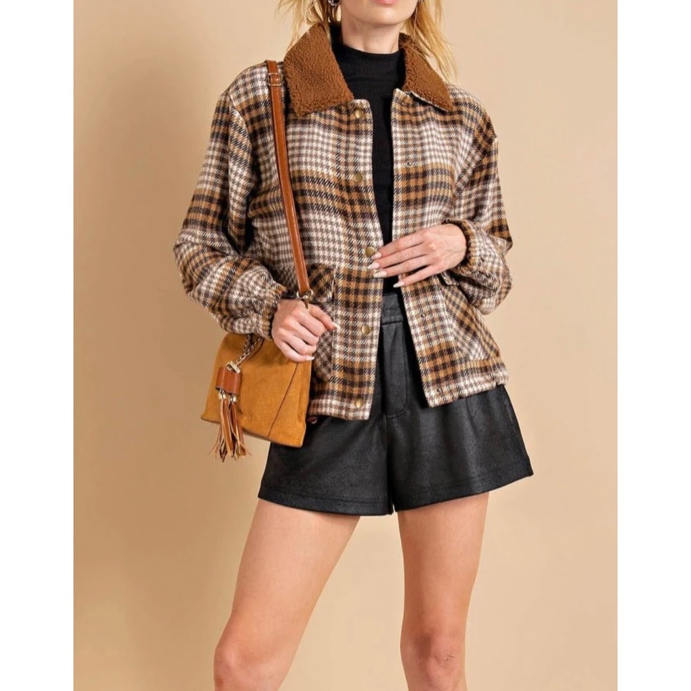 Brown Plaid Lightweight Button Jacket - image 2